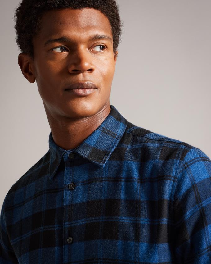 Chemises Ted Baker Long Sleeve Check Flannel Bleu Marine Homme | OUZ-07508562